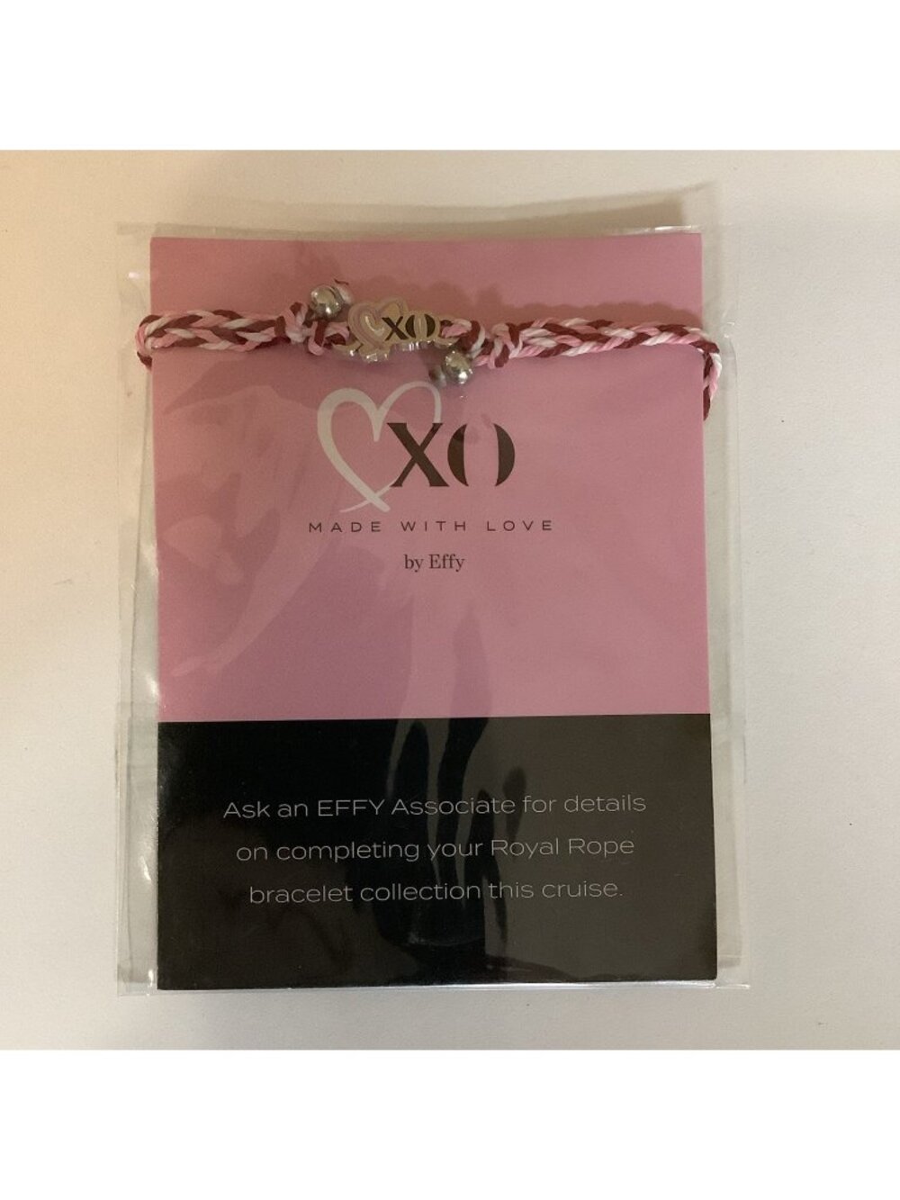 Effy Womens Royal Rope Bracelet Pink Burgundy XO Heart Braided Cruise, New